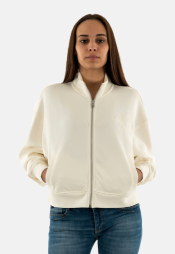 Sweat calvin klein jeans satin applique zip ybi ivory