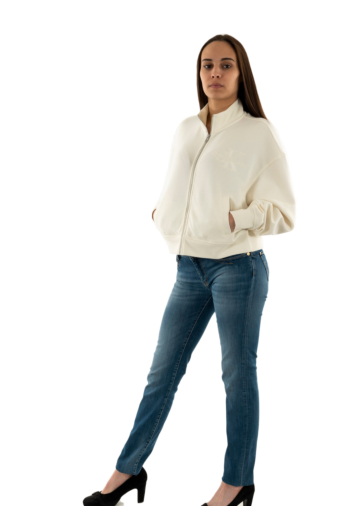 Sweat calvin klein jeans satin applique zip ybi ivory