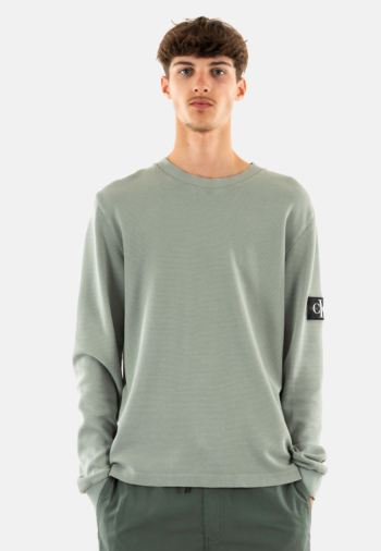 Tee shirt manches longues calvin klein jeans washed badge waffle pff slate gray