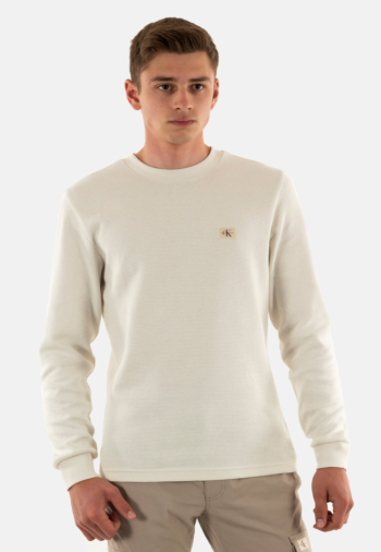 Tee shirt manches longues calvin klein jeans woven label waffle ybi ivory