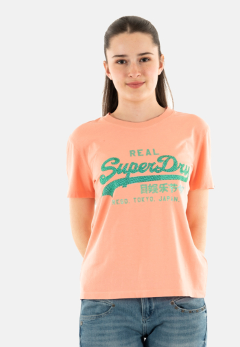 Tee shirt superdry vl rhinestone slim 5vo peach amber