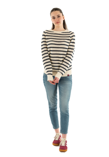 Pull leger superdry stripe crochet slouchy crew e1p natural white stripe