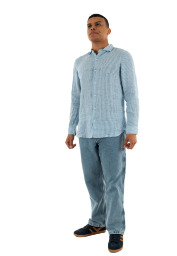 Chemise superdry vacation l/s linen fwj azure blue stripe