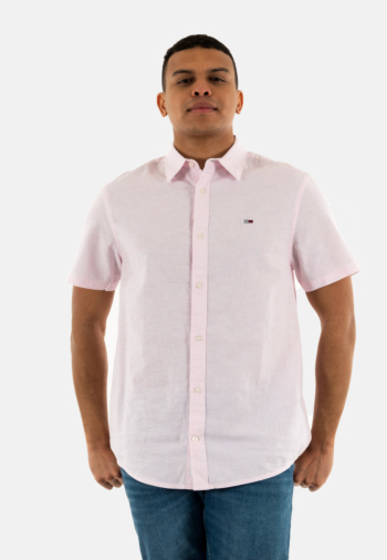 Chemise manches courtes tommy jeans reg linen blend 0d3 precious pink / ecru