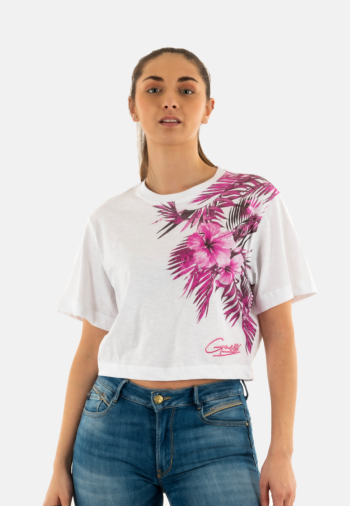 Tee shirt guess jeans w5gi19 f6fj multi pink palm prin