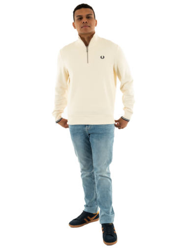Sweat fred perry half zip y24 ecru/tennis blue