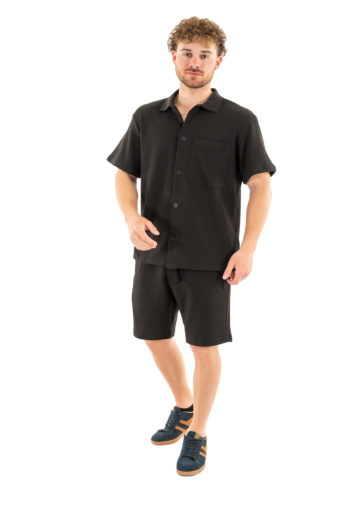 Chemise manches courtes calvin klein jeans chunky waffle beh ck black