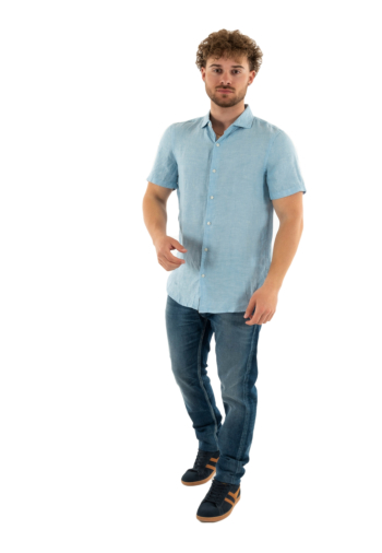 Chemise manches courtes superdry vacation linen s/s f5p sea blue chambray