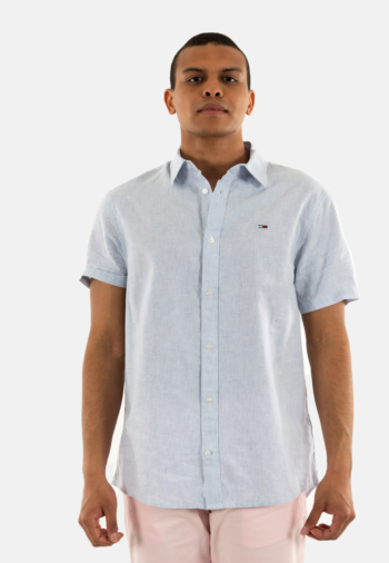 Chemise manches courtes tommy jeans reg linen blend 0a8 colorado blue / ecru
