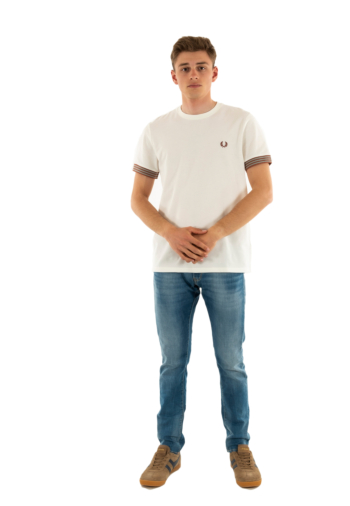 Tee shirt fred perry striped cuff 760 light ecru