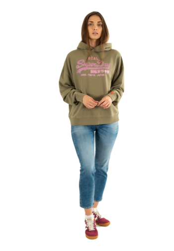 Sweat superdry vl rhinestone relaxed 9zd dark sage green