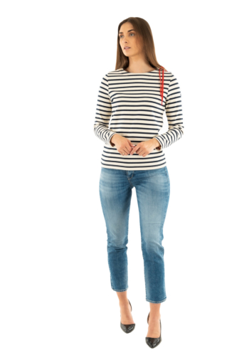 Pull leger saint james cavalaire ecru/marin/tulipe