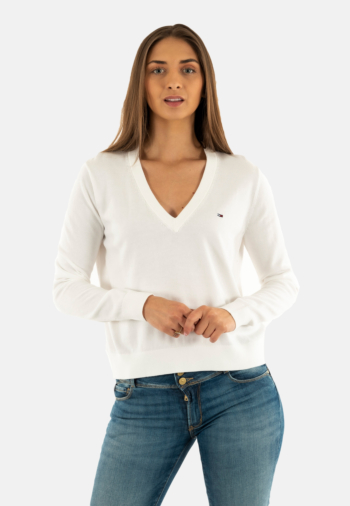 Pull leger tommy jeans essential vneck ybl ecru