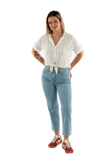 Chemisier manches courtes only paula cloud dancer wide blue bonnet stripe