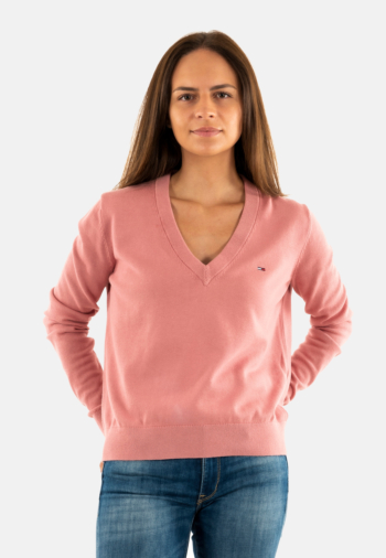Pull leger tommy jeans essential vneck ti0 tahiti berry