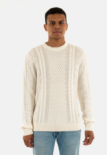 Pull hiver tommy jeans slm badge cable 0k4 ancient white tonal