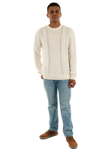 Pull hiver tommy jeans slm badge cable 0k4 ancient white tonal