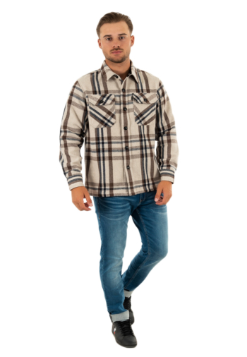 Chemise schott poche poitrine beige checks