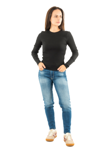 Tee shirt manches longues only checkie black rhinestones round