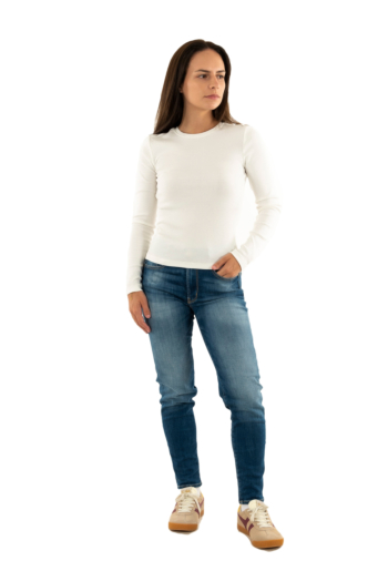 Tee shirt manches longues only checkie cloud dancer rhinestones round