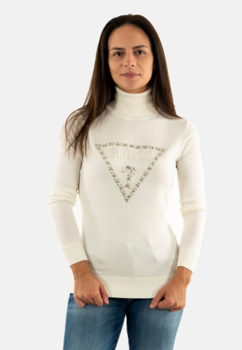Pull hiver guess jeans melanie triangle g012 cream white
