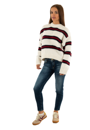 Pull hiver tommy jeans badge stripe ybh ancient white / stripe