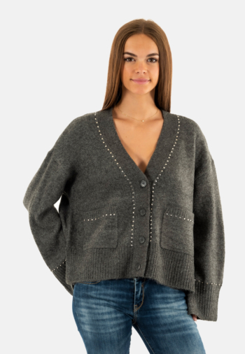 Gilets cardigans only elsie medium grey melange silver studs