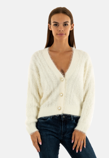 Gilets cardigans guess jeans kinako fuzzy g1o6 dove white