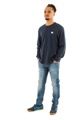 Tee shirt manches longues calvin klein jeans waffle badge crew cef dark sapphire