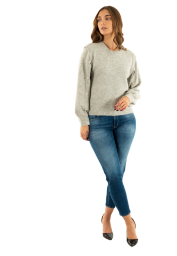 Pull hiver only rene light grey melange gold button