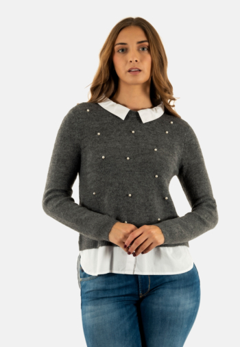 Pull hiver only dolly medium grey melange w. cloud dancer woven mix