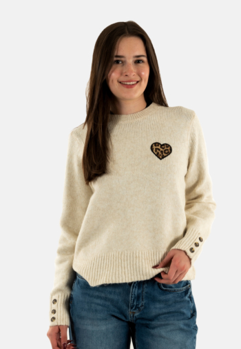 Pull hiver only lauren birch mel/leo heart/black outline/bone button