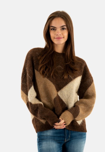 Pull hiver only noemie chestnut cocoa creme/biscotti/melange/argyle