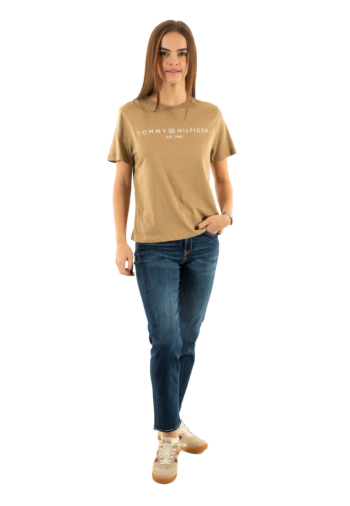 Tee shirt tommy jeans reg corp logo aei driftwood taupe