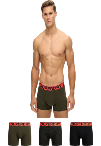 Calecons et slips superdry boxer triple pack b9y khaki stripe/khaki grit/black