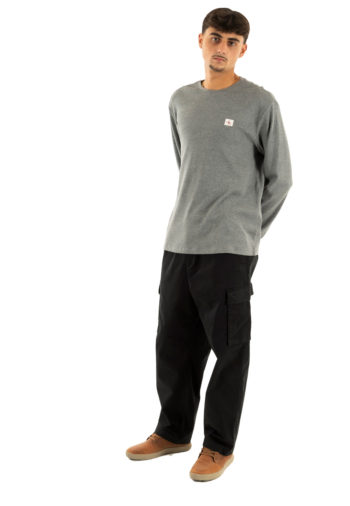 Tee shirt manches longues calvin klein jeans waffle badge crew p7e med grey htr