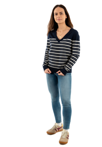 Sweat tommy jeans jersey fine 0a9 bretton stripe dark night navy