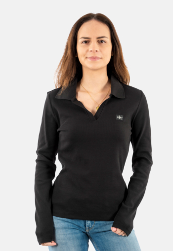 Polos manches longues calvin klein jeans woven label 2x2 r ub1 black