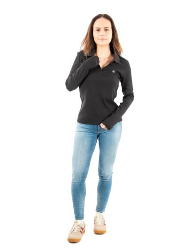 Polos manches longues calvin klein jeans woven label 2x2 r ub1 black