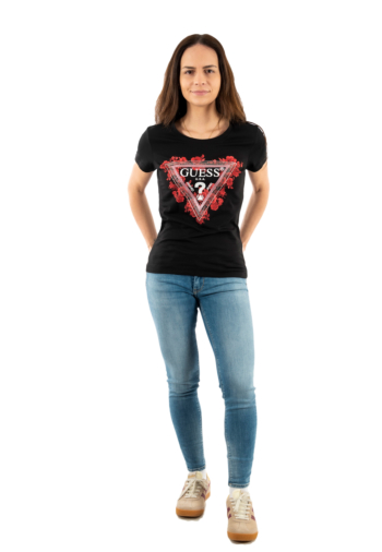 Tee shirt guess jeans flowers jblk jet black a996