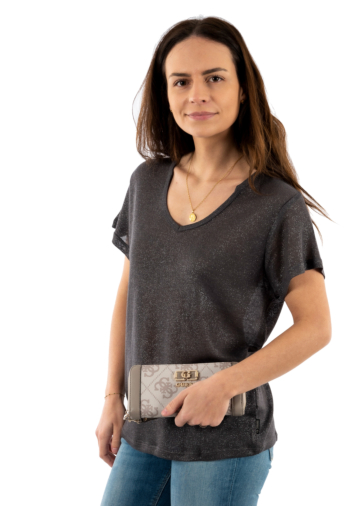 Portefeuille guess jeans karnilla logo slg lrg zip arnd dark taupe logo