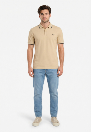 Polos fred perry mm3600 12b oatm/snwh/anchgr