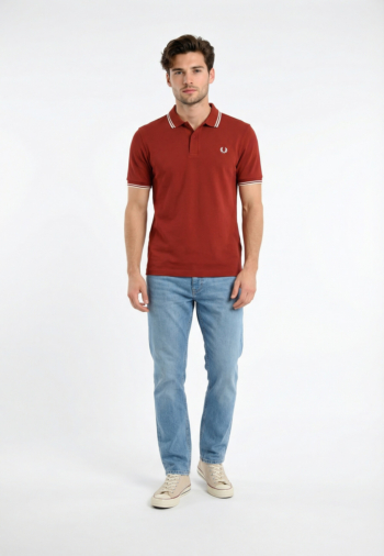 Polos fred perry mm3600 07b burntred/snwht