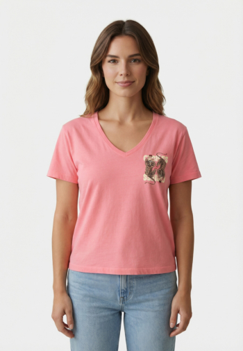 Tee shirt Le Temps Des Cerises tigres 5023 pink fluo