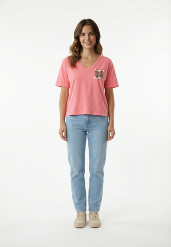 Tee shirt Le Temps Des Cerises tigres 5023  pink fluo