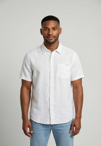 Chemise manches courtes calvin klein jeans solid causal line yaa brilliant white