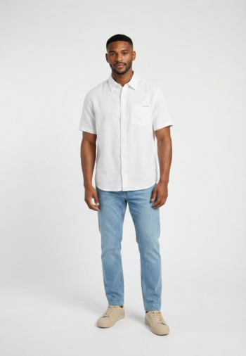 Chemise manches courtes calvin klein jeans solid causal line yaa brilliant white