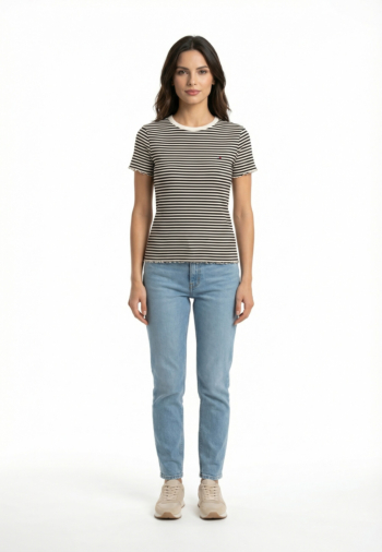 Tee shirt tommy jeans slim lettuce edg 0aq black / ecru stripe