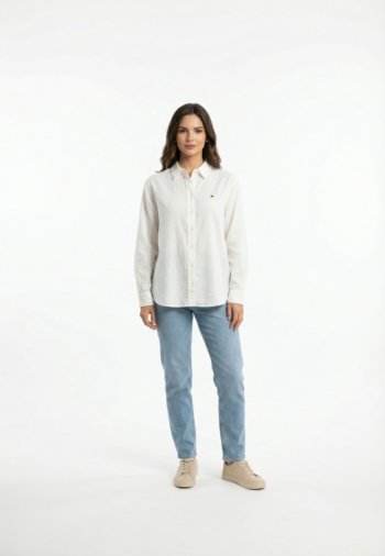 Chemisier tommy jeans rlx linen shirt ybl ecru