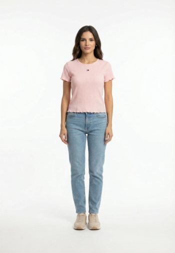 Tee shirt tommy jeans slim smock tn9 pearly pink